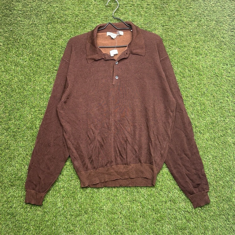 Pronto Uomo Sweater Mens Large Henley Brown Textured Rayon Cotton Made Italy - Picture 1 of 11